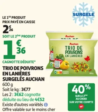 Trio de poivrons en lanières surgelés Auchan