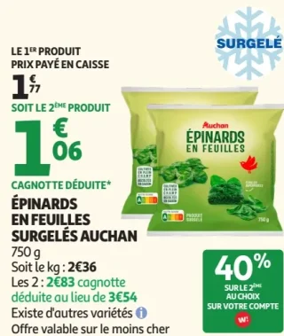 Épinards en feuilles surgelés Auchan