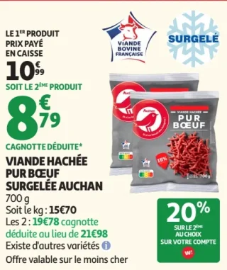 Viande hachée pur boeuf surgelée Auchan