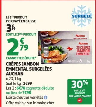Crêpes jambon emmental surgelées Auchan