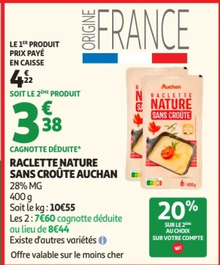 Raclette nature sans croûte Auchan