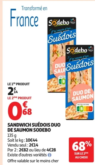 Sandwich suédois duo de saumon Sodebo