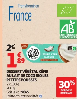 Dessert végétal kéfir au lait de coco bio Les Petites Pousses
