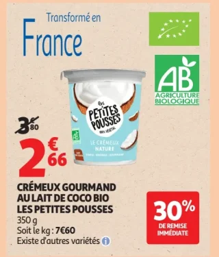 Crémieux Gourmand au lait de coco Bio Nature Les Petites Pousses