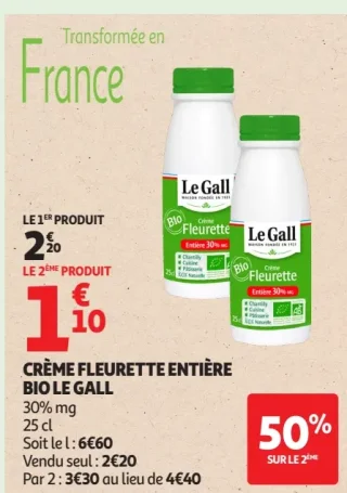 Crème Fleurette Entière Bio Le Gall