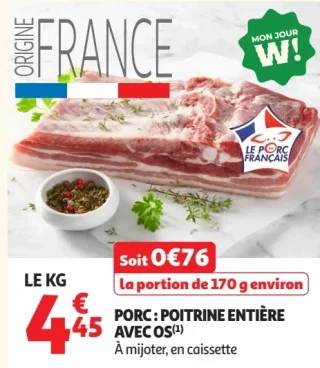 Porc : Poitrine entière avec os