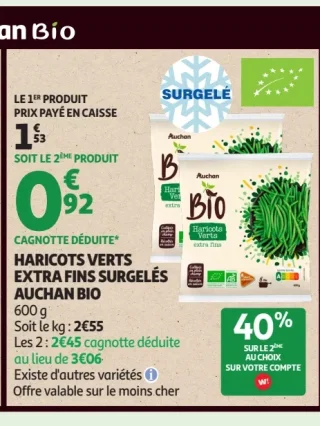Haricots Verts Extra Fins Surgelés Auchan Bio