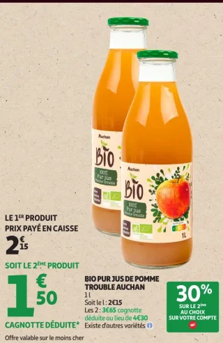 BIO PUR JUS DE POMME TROUBLE AUCHAN