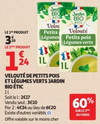 Velouté de petits pois et légumes verts Jardin BiO étic