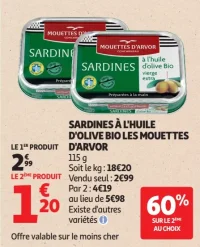 Sardines à l'huile d'olive bio Les Mouettes d'Arvor