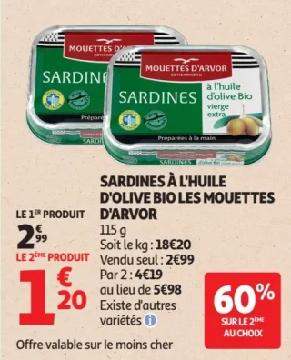 Sardines à l'huile d'olive bio Les Mouettes d'Arvor