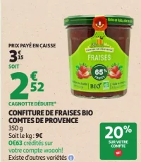 CONFITURE DE FRAISES BIO COMTES DE PROVENCE