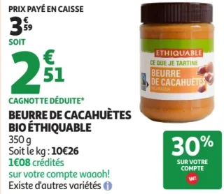Beurre de cacahuètes Bio Ethiquable