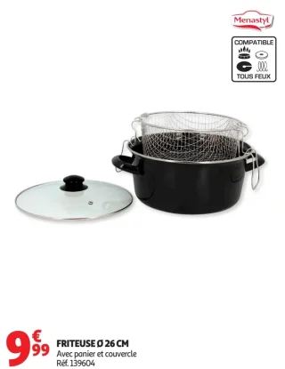 Friteuse Ø 26 cm Menastyl avec panier et couvercle