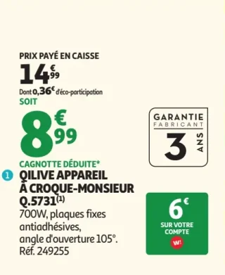 Qilive Appareil à croque-monsieur Q.5731