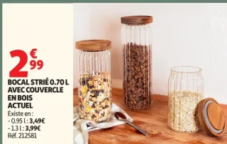 BOCAL STRIÉ 0.70 L AVEC COUVERCLE EN BOIS ACTUEL