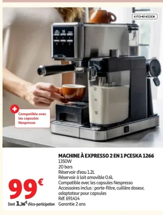 Machine à expresso 2 en 1 Kitchencook Pceska 1266
