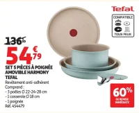Set 5 pièces à poignée amovible Harmony Tefal