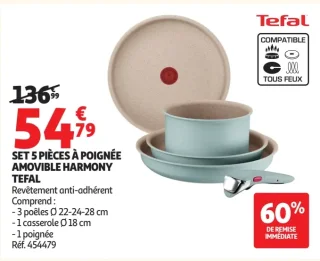Set 5 pièces à poignée amovible Harmony Tefal