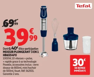 Mixeur plongeant 3 en 1 HB6554F0 Tefal