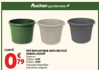 Auchan gardenstar Pot en plastique 100% recyclé Ø18cm x H13cm