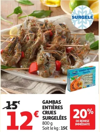 Gambas entières crues surgelées