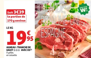 Agneau : Tranche de gigot avec os