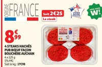 4 Steaks hachés pur bœuf façon bouchère Auchan