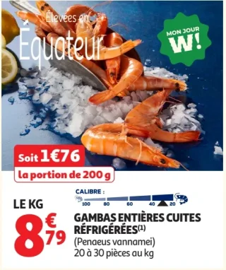 Gambas entières cuites réfrigérées
