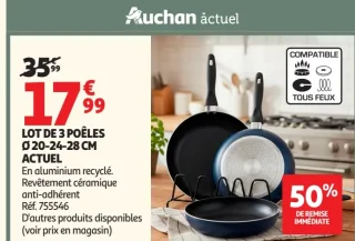 LOT DE 3 POÊLES Ø 20-24-28 CM ACTUEL