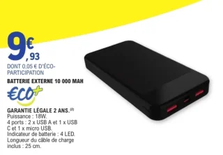 Eco+ Batterie Externe 10 000 MAH