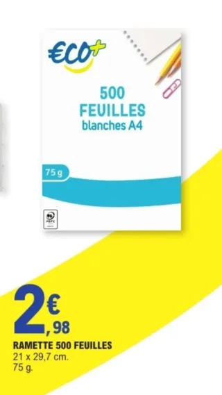 Eco+ Ramette 500 Feuilles blanches A4