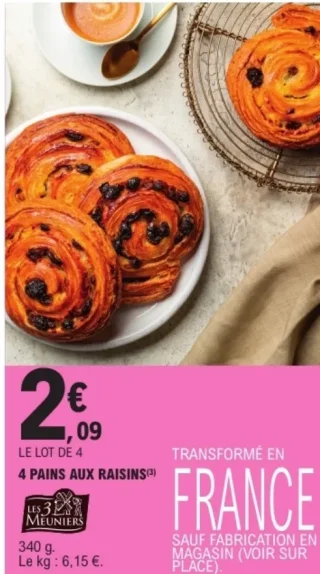 4 Pains aux Raisins Les 3 Meuniers