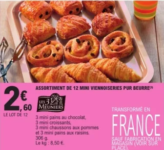 Assortiment de 12 Mini Viennoiseries Pur Beurre Les 3 Meuniers