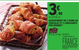 Assortiment de 5 pains au chocolat et 5 croissants pur beurre Les 3 Meuniers