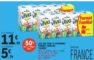 Lait UHT Viva 12 vitamines format familial Candia