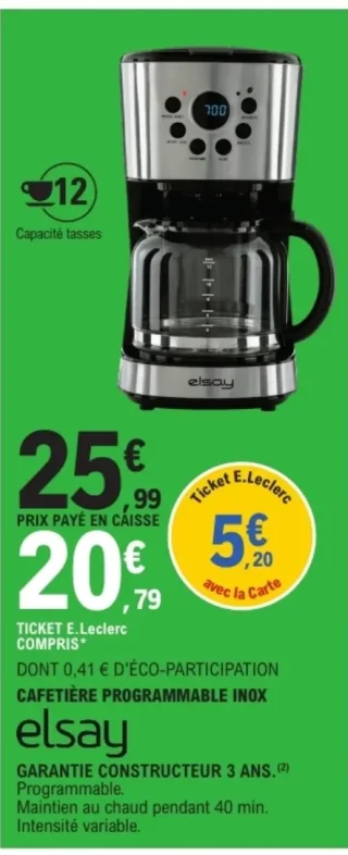CAFETIÈRE PROGRAMMABLE INOX elsay