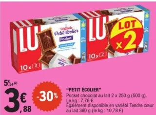 Biscuits Petit Écolier Lu Pocket Chocolat au lait