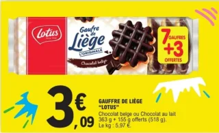 GAUFFRE DE LIÈGE "LOTUS" Chocolat belge ou Chocolat au lait