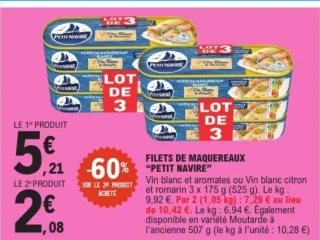 FILETS DE MAQUEREAUX "PETIT NAVIRE" Vin blanc et aromates ou Vin blanc citron et romarin