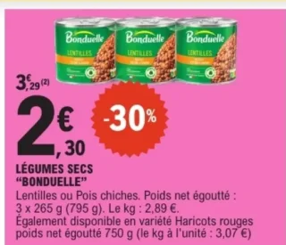 Légumes secs Bonduelle (Lentilles ou Pois chiches)