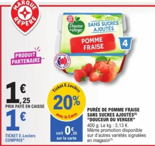 Purée de pomme fraise sans sucres ajoutés Douceur du Verger