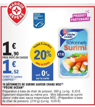 18 Bâtonnets de surimi saveur crabe MSC "Pêche Océan"