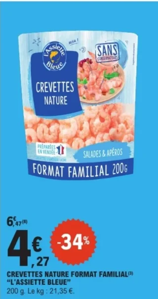 Crevettes Nature format familial "L'Assiette Bleue"