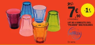 Lot de 6 gobelets 25cl "Picardie" Multicolores Duralex