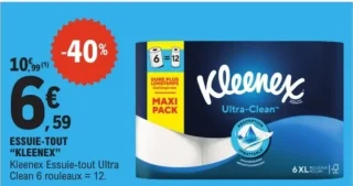 ESSUIE-TOUT “KLEENEX” Kleenex Essuie-tout Ultra Clean 6 rouleaux = 12.