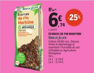 Écorces de Pin Maritime Biologique Beaux Jours 50 L