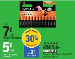 Lot de 12 piles Duracell Plus AAA/LR03 ou AA/LR06