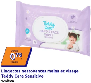 Lingettes nettoyantes mains et visage Teddy Care Sensitive