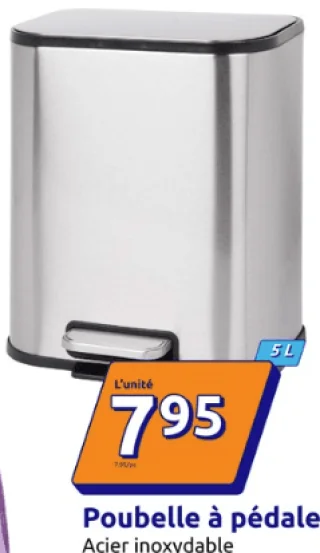 Poubelle à pédale en acier inoxydable 5 L